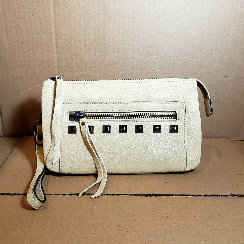 Sharif Metallic Gold Suede Leather Clutch Wristlet